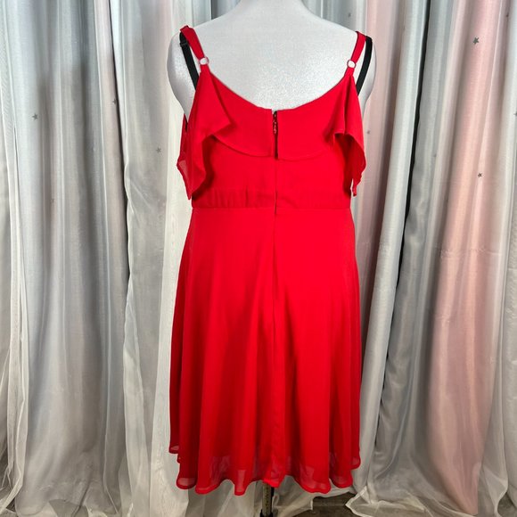 Red Torrid Chiffon Cold Shoulder Skater Dress, 16 - Picture 6 of 9